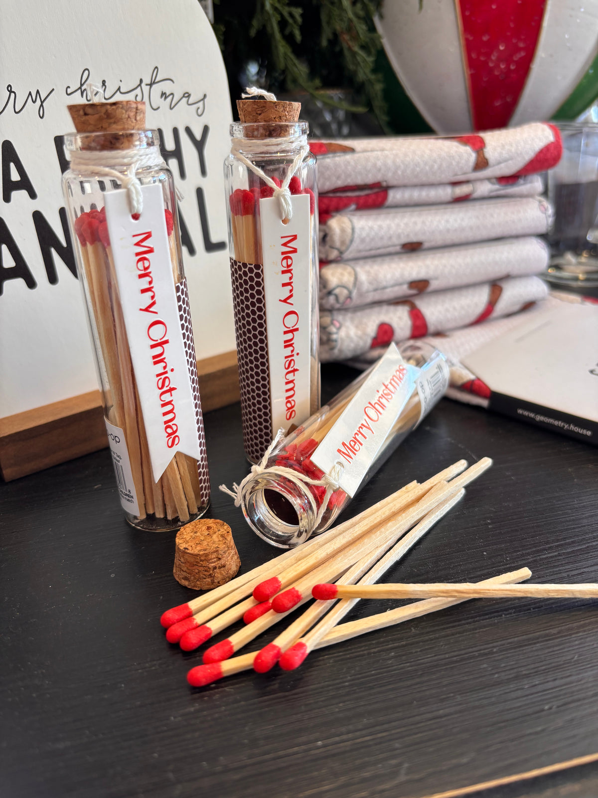 Merry Christmas Glass Bottle Match Holder – 25 Safety Matches