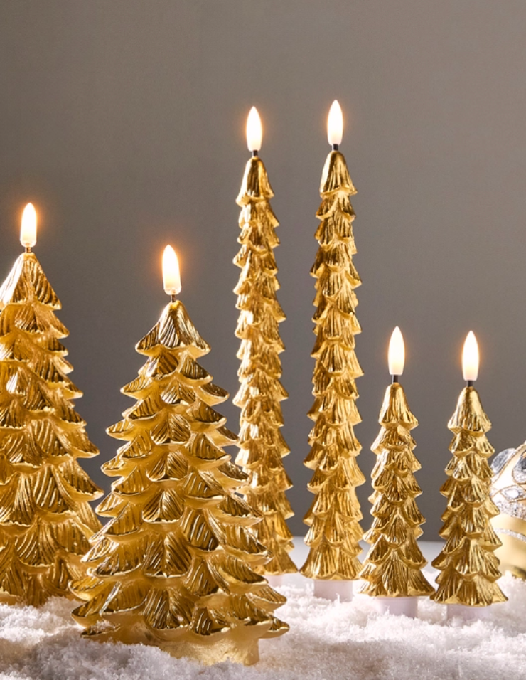 Gold Tree Taper Candles | LED Set of 2