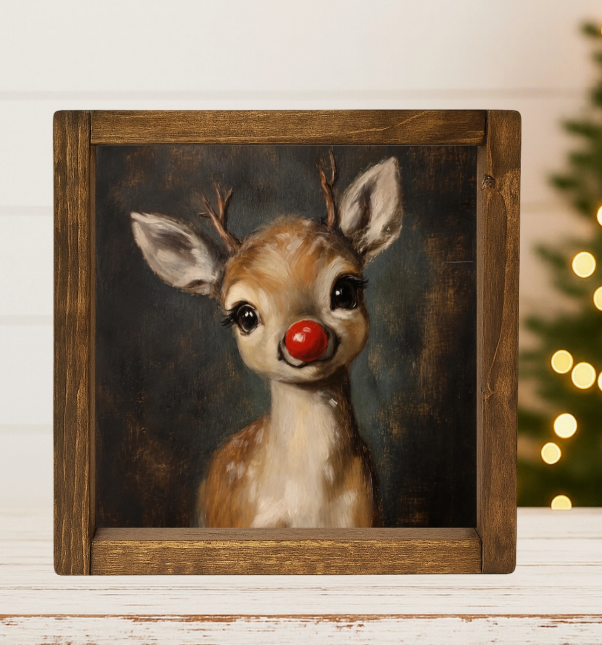 Square Rudolph Reindeer Framed Art
