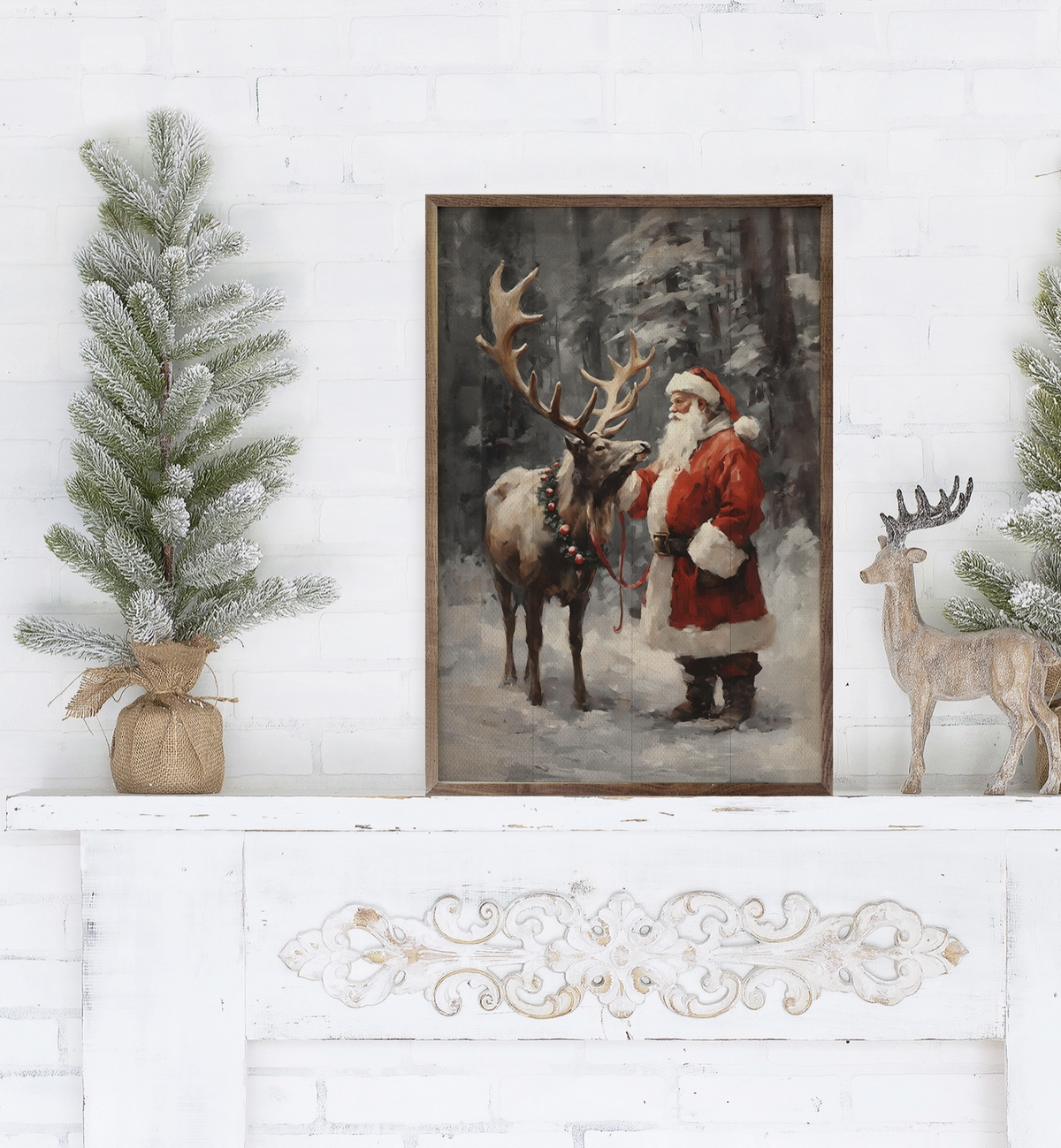 Santa w/ Reindeer | Framed Artwork
