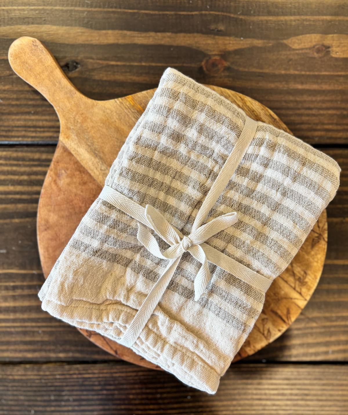Beige Stripe/Waffle Kitchen Towels | Set of 2