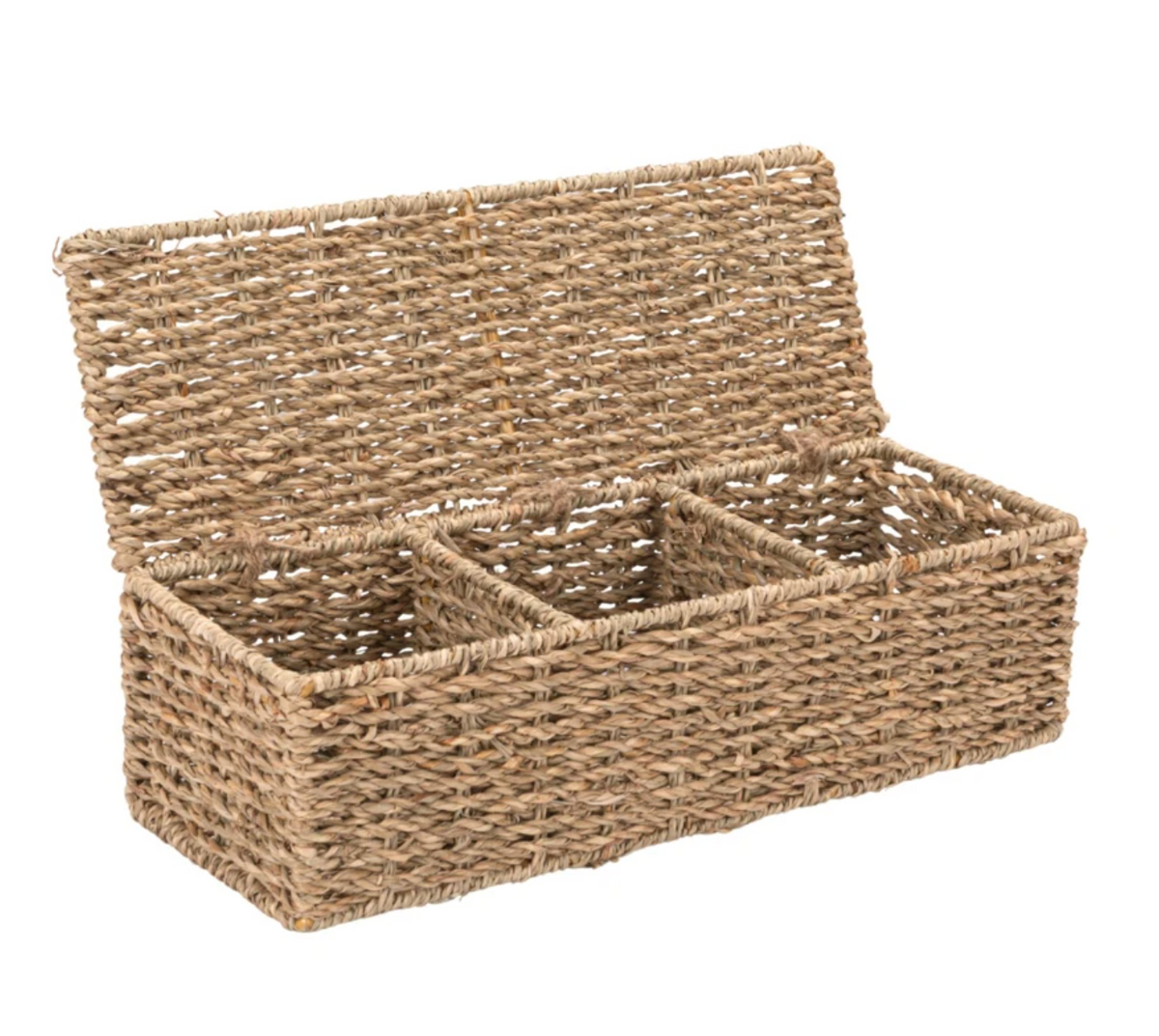 Hand-Woven Seagrass Basket with 3 Sections & Lid