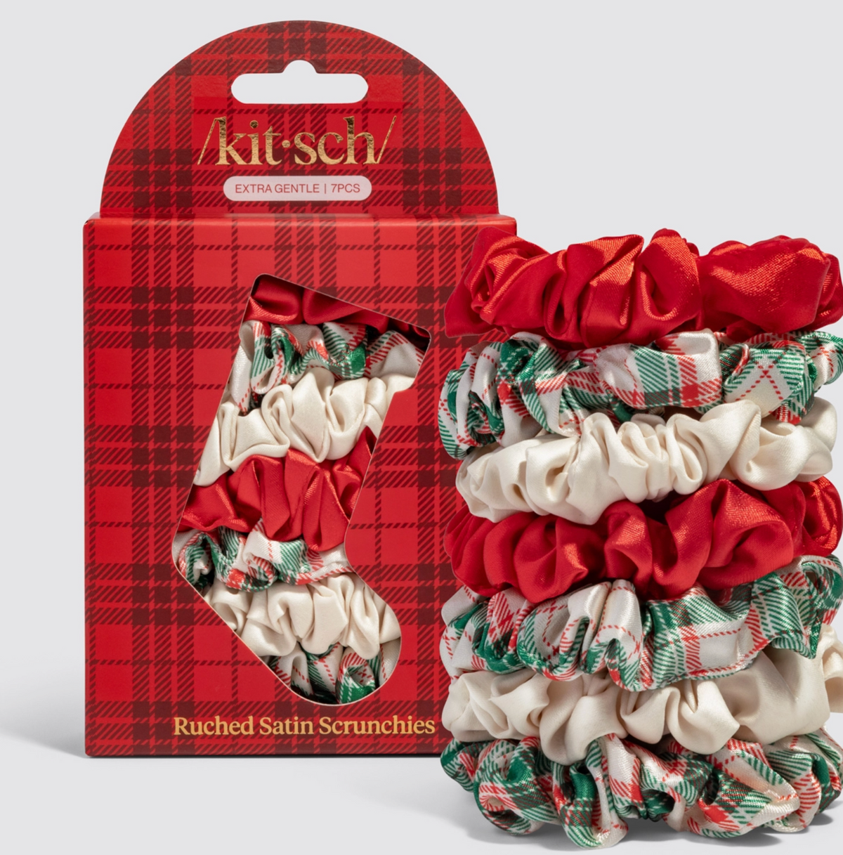Holiday Ruched Satin Scrunchies 7pc Set
