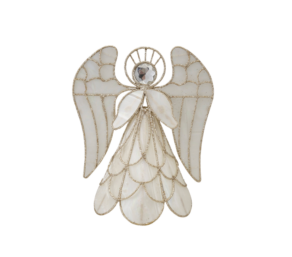 Metal & Faux Capriz Angel | Tree Topper