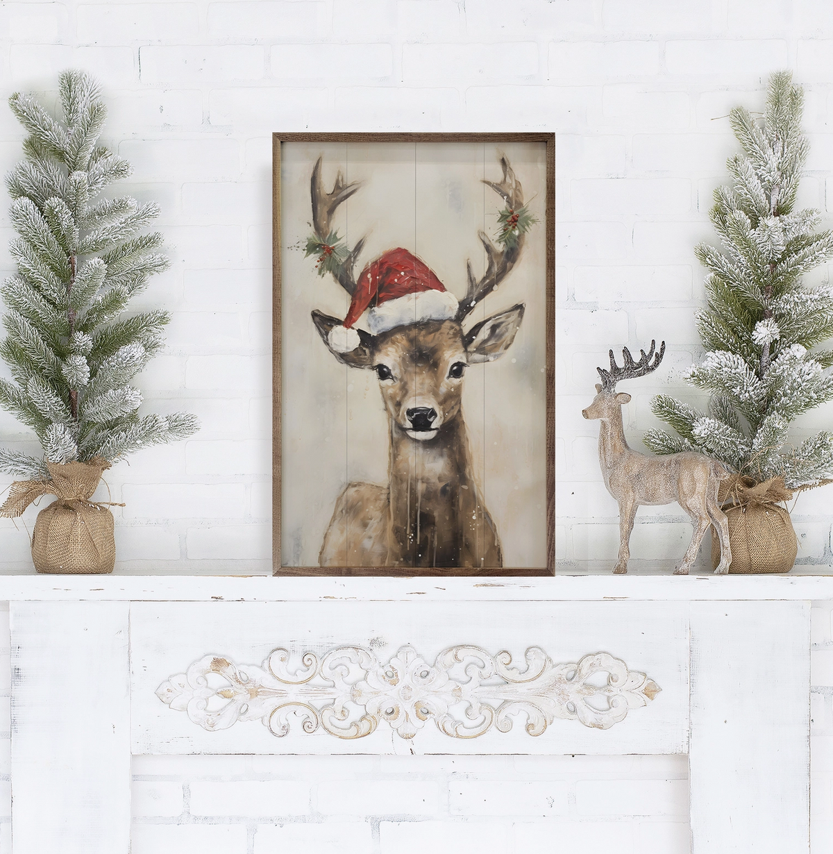 Reindeer w/ Hat | Framed Artwork