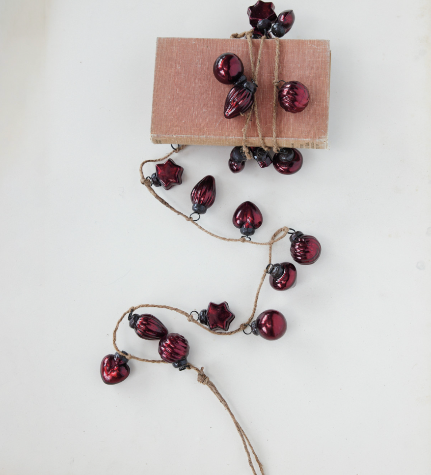 Burgundy w/ Jute Cord Glass Ornament Garland