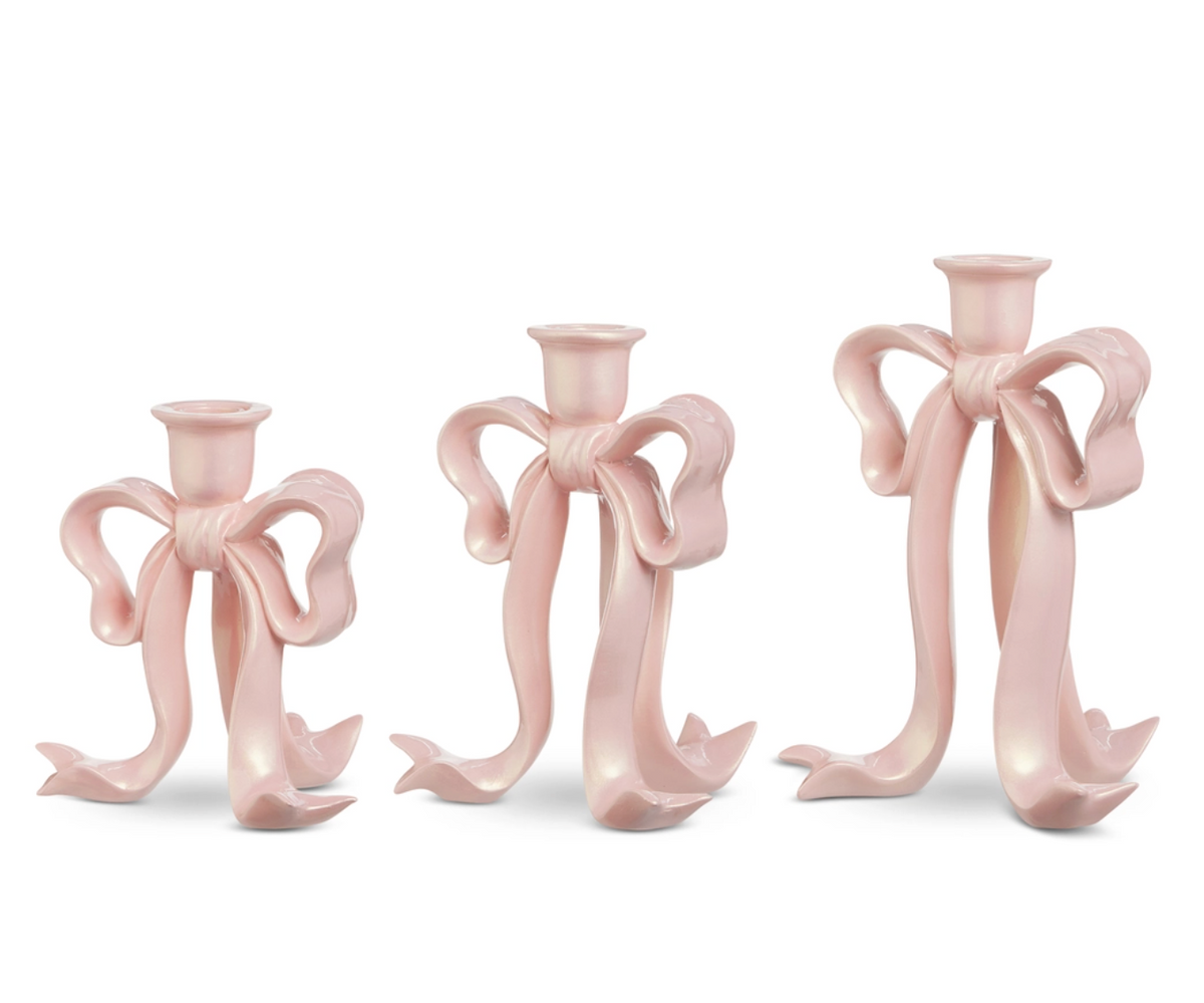 Pink Pearlescent | Bow Candle Sticks