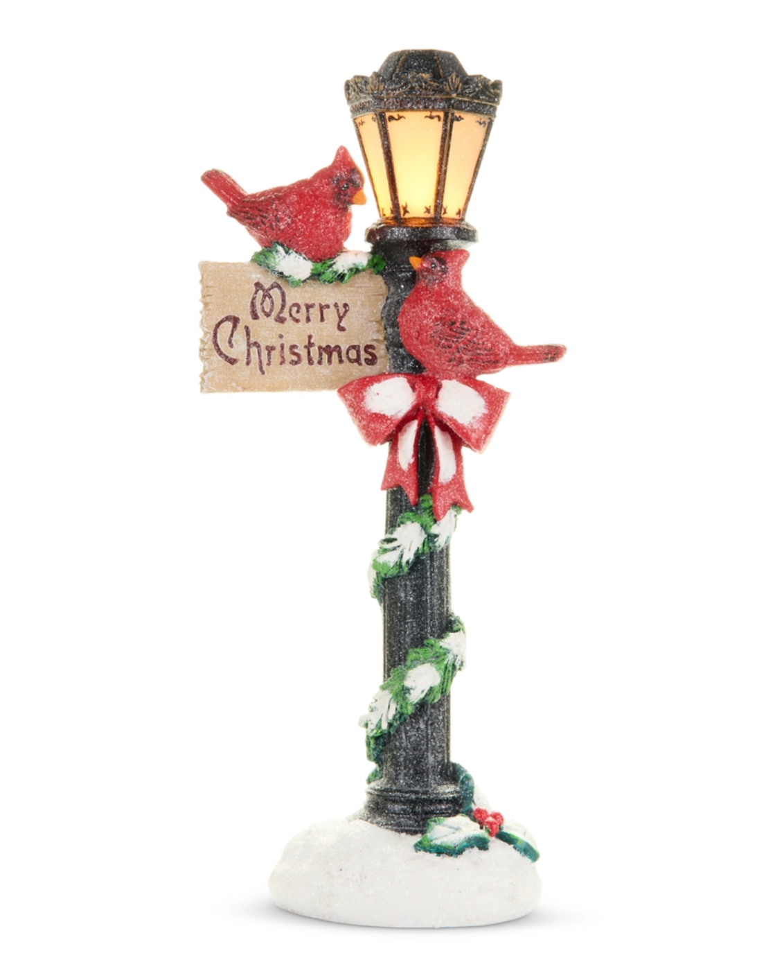 14in Lighted Cardinal Lamp Post