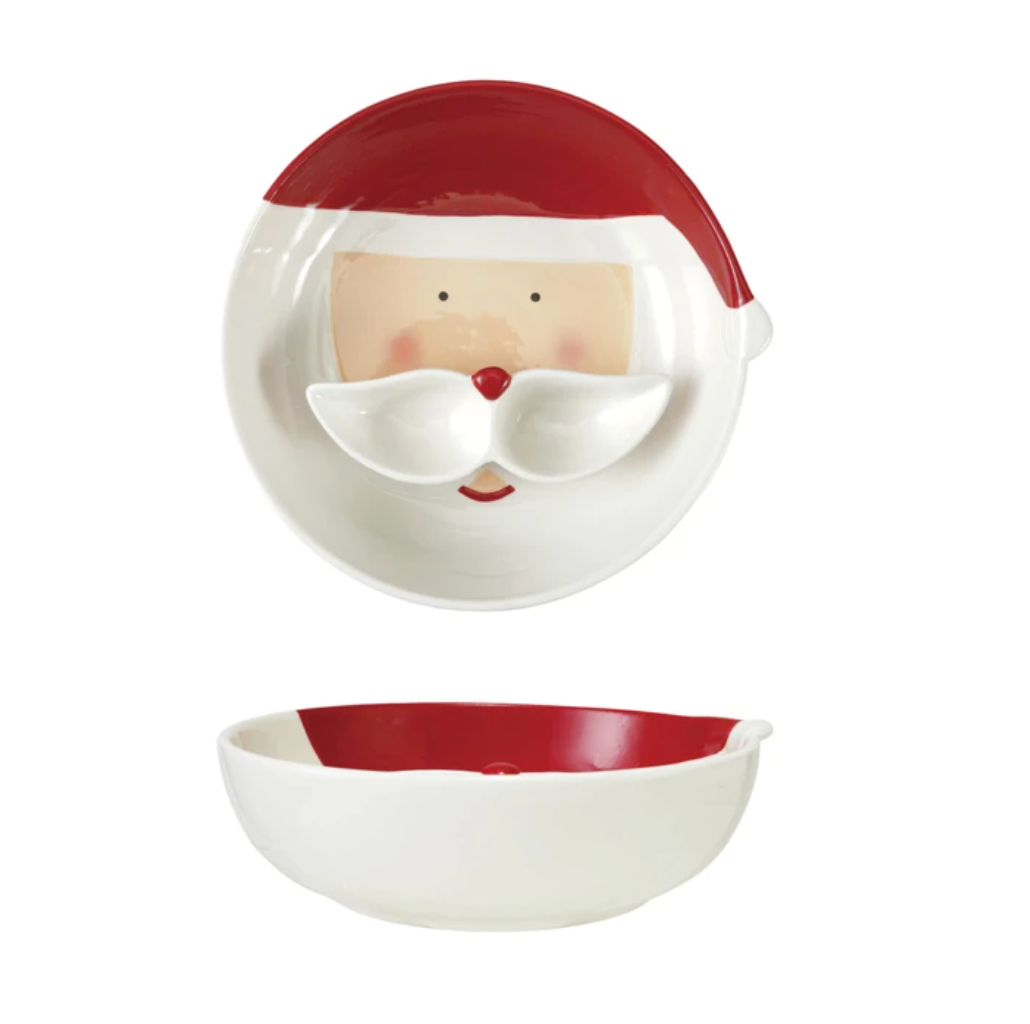 Hand-Painted Ceramic Santa Serving Bowl & Mustache Dish – Set of 2
