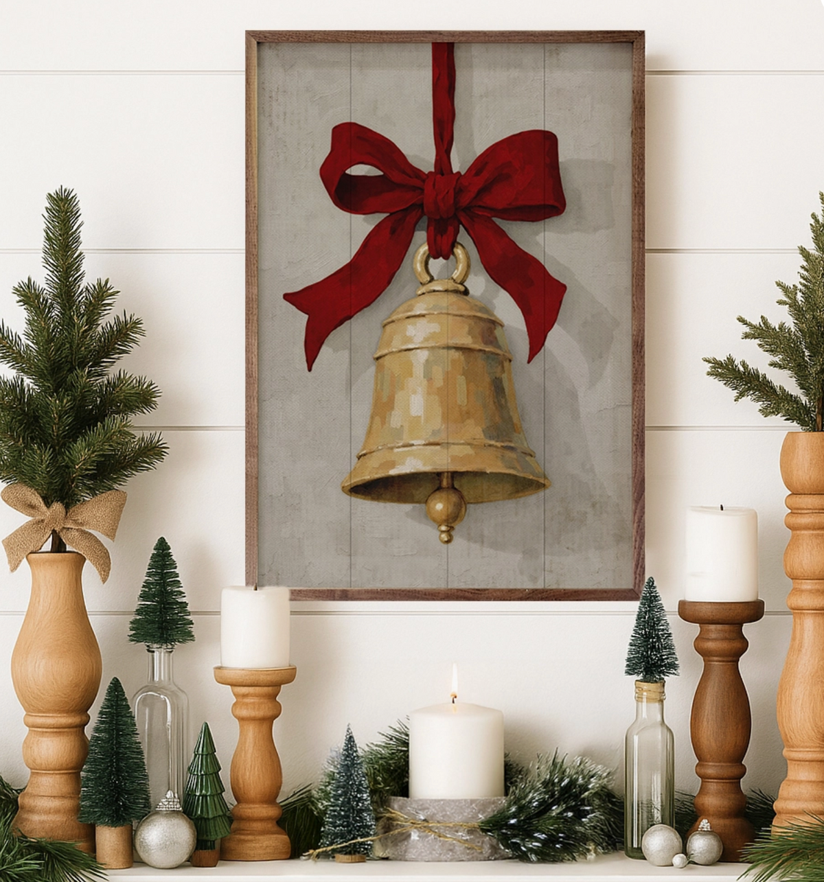 Hanging Bell w/ Red Ribbon | Framed Artwork