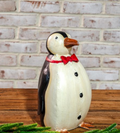 9" Vintage-Inspired Metal Christmas Penguin with Red Bow
