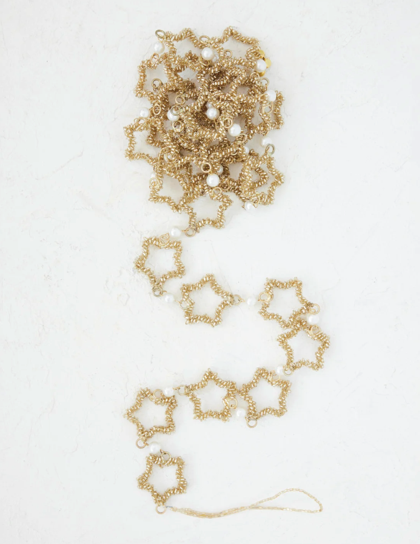 6 Ft Gold Star Garland with Faux Pearls | Christmas Decor