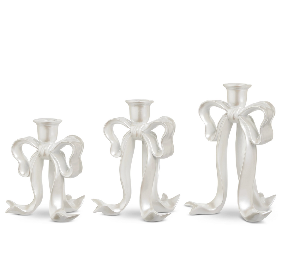 White Pearlescent | Bow Candle Sticks