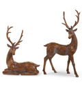 Rustic Brown Reindeer Figurines | Standing & Laying Christmas Deer Decor