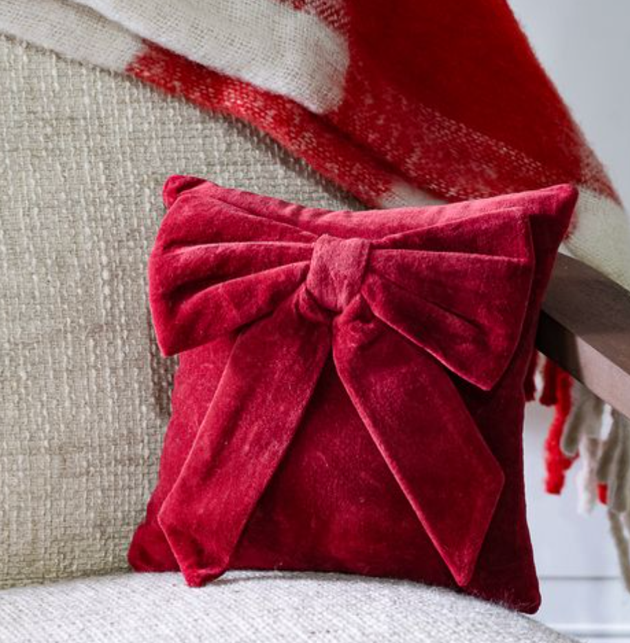 Red Velvet Bow Pillow | 10in