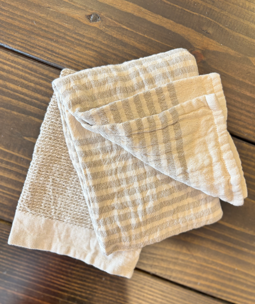 Beige Stripe/Waffle Kitchen Towels | Set of 2