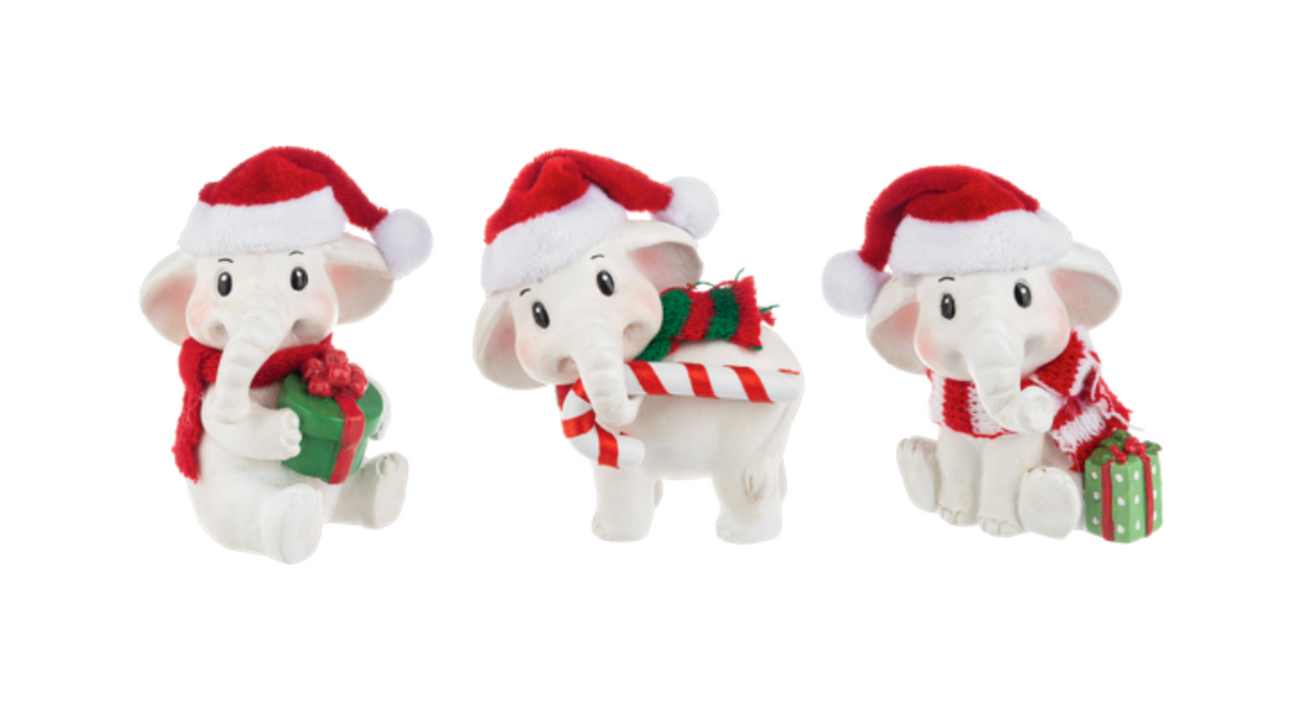 3.25" White Elephant Christmas Figurines | 3 Styles