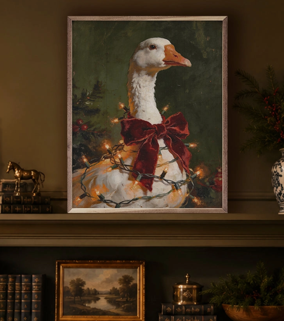 Christmas Goose w/ Velvet | Framed Artwork