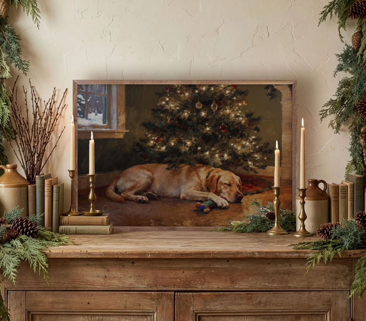 Lab Under the Christmas Tree | Framed Artwork