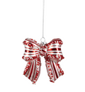 4in Red & White Bow Ornament | Painted Glass