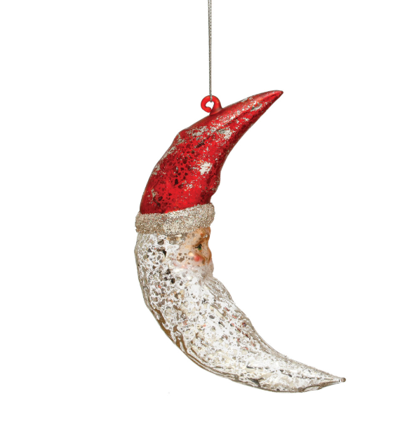 Vintage Mercury Glass Santa Moon Christmas Ornament – 6.25"
