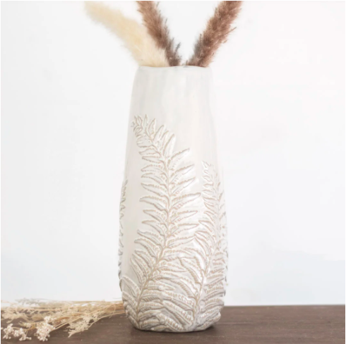 13in White Fern Vase