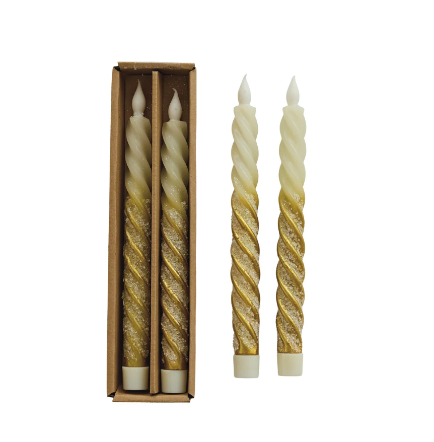10in Two Tone Twisted Taper Candles | LED