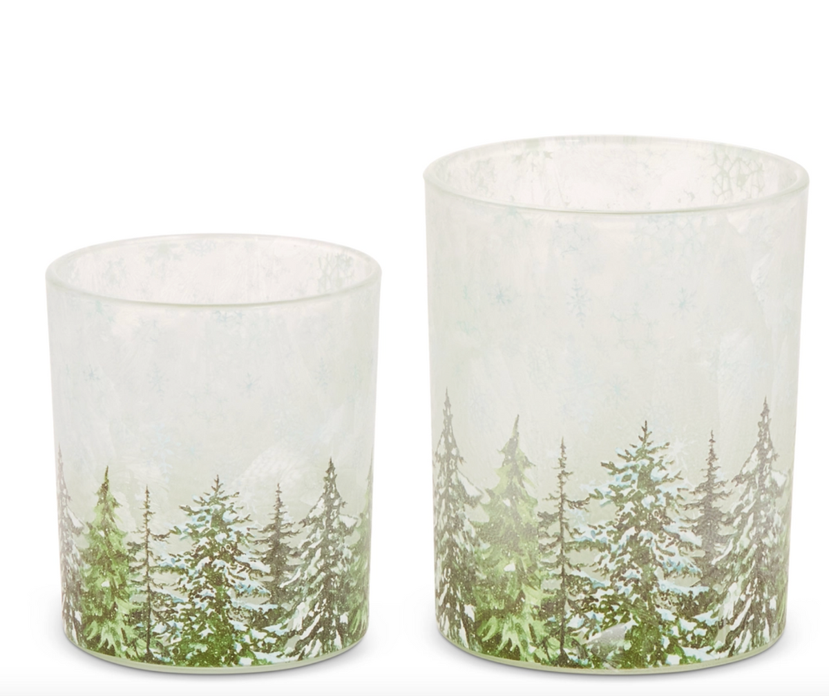 Frosted Glass Evergreen Tree Candle Holder | Woodland Christmas Decor