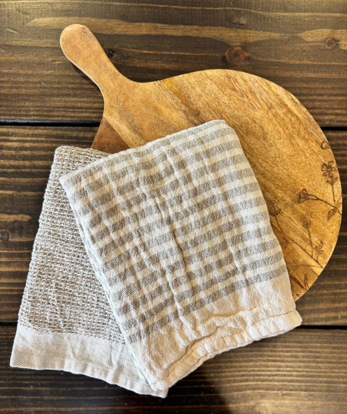 Beige Stripe/Waffle Kitchen Towels | Set of 2