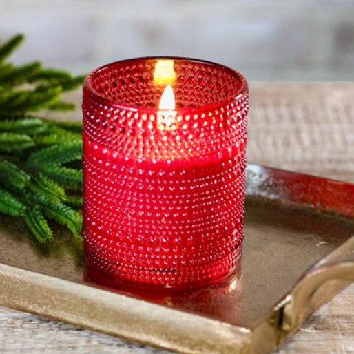 Red LED Beaded Glass Candle