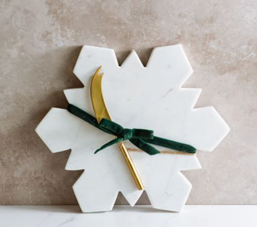 12" Marble Snowflake Serving Board with Knife | Christmas Gifts