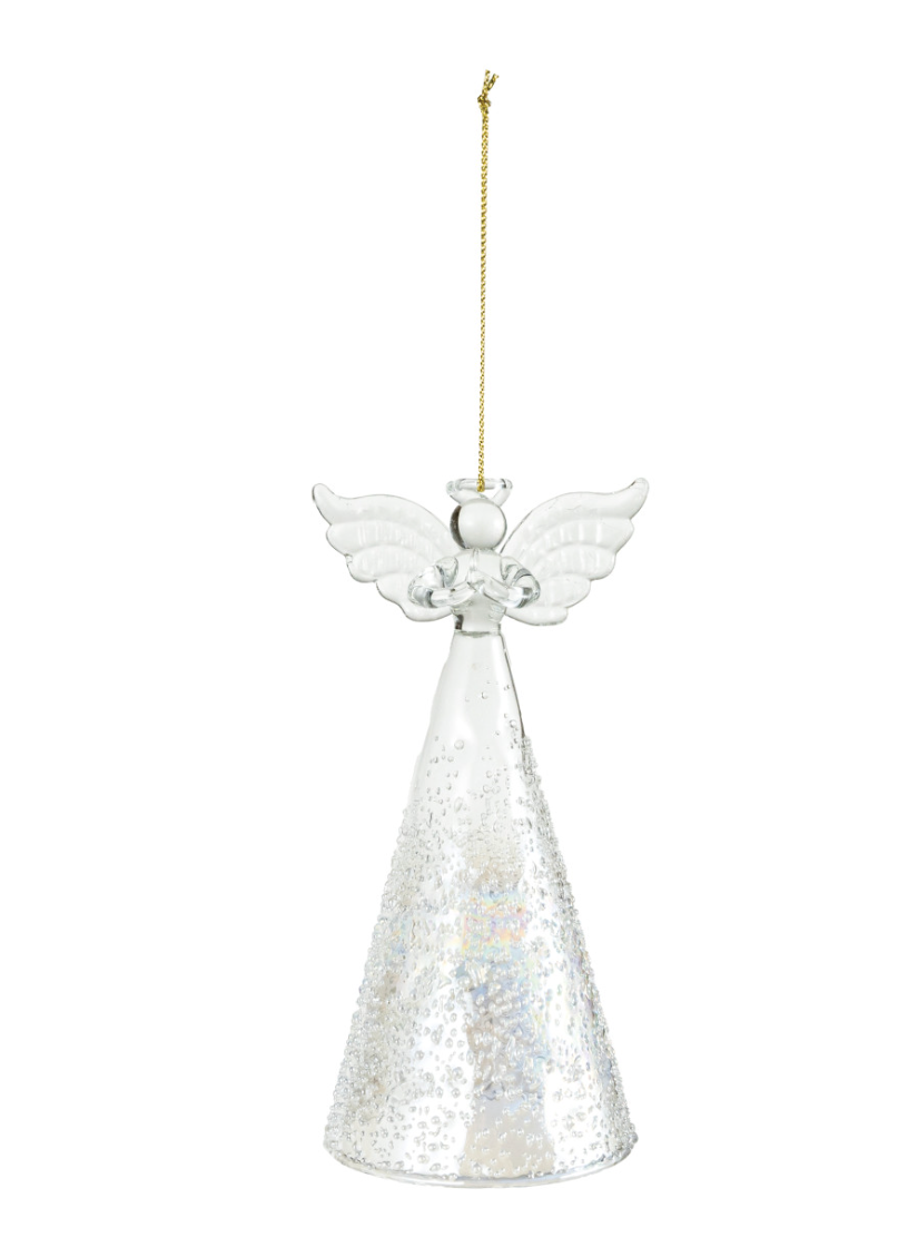 6in Glass Angel Ornament | Hangs or Sits