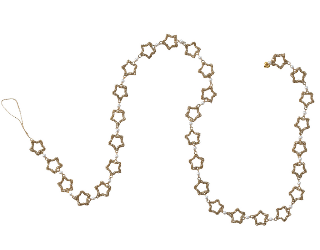 6 Ft Gold Star Garland with Faux Pearls | Christmas Decor