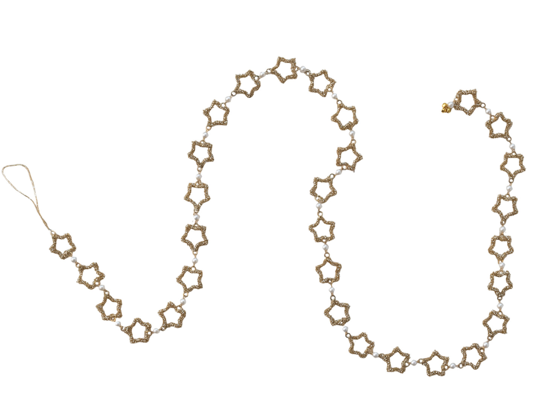 6 Ft Gold Star Garland with Faux Pearls | Christmas Decor